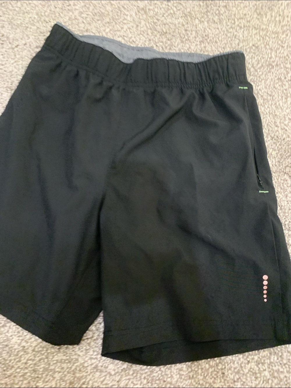 Balance Collection Black Athletic Shorts with Orange and Green Accents